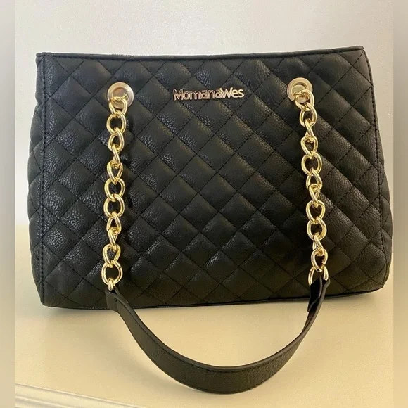 Montana West MEDIUM Tote Bag for Women Quilted Chain Handbags Shoulder Purse - Picture 4 of 10